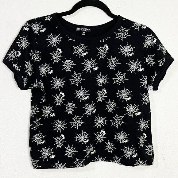 Love Peace And Lazy Days Glow in the‎ Dark Spiderweb Crop Top Size Medium - Picture 1 of 8